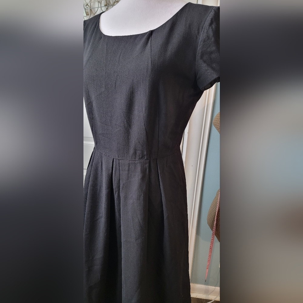 Armani Collezioni 90s Y2K Classic  Black Dress Womens 8 A Line Midi Wool Cap Sle - Picture 7 of 12